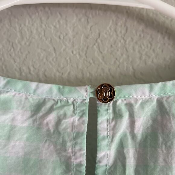 Draper James blouse impeccable size 1x light checked green and white - Picture 5 of 11